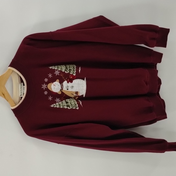 Seventh Avenue sweatshirt vintage snowman Christmas XL faux collar burgundy - Picture 1 of 7